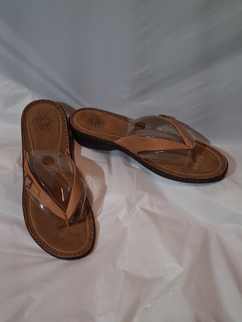 New UGG Kamiko Tan Leather Thong Wedge Slide Sandals - Women's 10